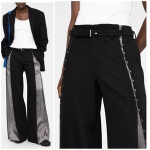New Dion Lee Hook Detailed Wide Leg Trouser Pants Black Wool Blend Sz 6